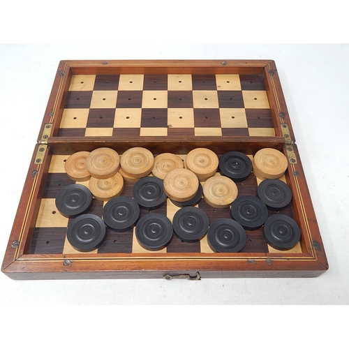 127 - Late C19th Inlaid Crib Board/Box with Lidded interior containing ivory & wooden pegs 26cm wide toget... 