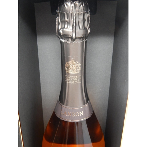 129 - Vintage Bottle of Lanson Extra Age Brut Rose Champagne: Virgin Airways with Salt & Pepper Shakers in... 