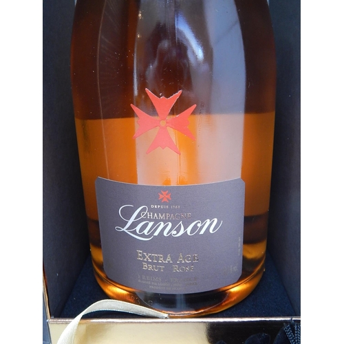 129 - Vintage Bottle of Lanson Extra Age Brut Rose Champagne: Virgin Airways with Salt & Pepper Shakers in... 