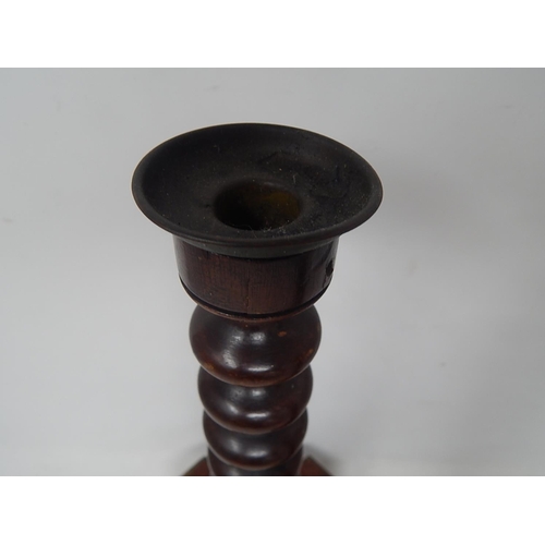 130 - Pair of Georgian Barley Twist Candlesticks: Measuring 33cm high.