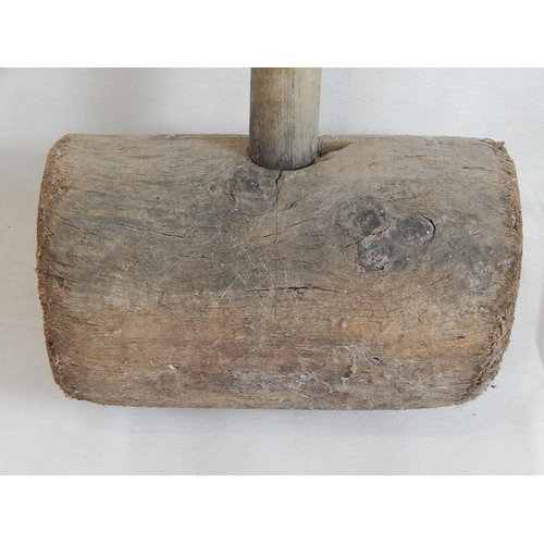 150 - Huge Antique Wooden Mallet: Measures 106cm high: Head 30cm wide.