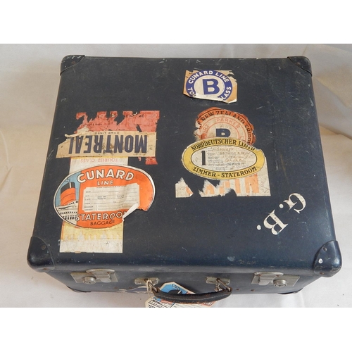 152 - Vintage 1950's Ships Suitcase with Various Labels Including Several Cunard: Measures 50cm x 42cm