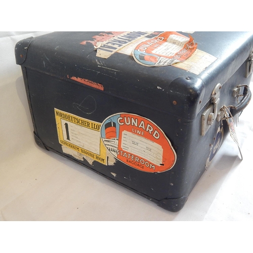 152 - Vintage 1950's Ships Suitcase with Various Labels Including Several Cunard: Measures 50cm x 42cm