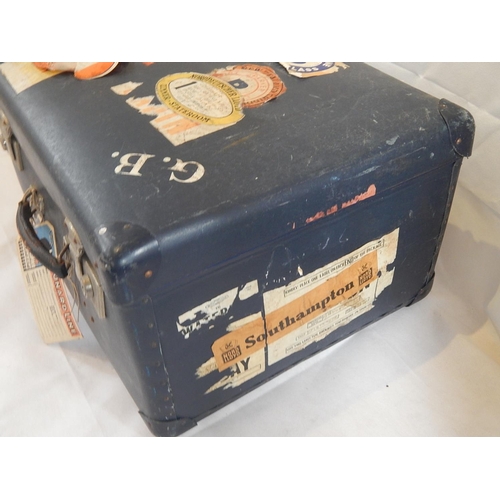 152 - Vintage 1950's Ships Suitcase with Various Labels Including Several Cunard: Measures 50cm x 42cm