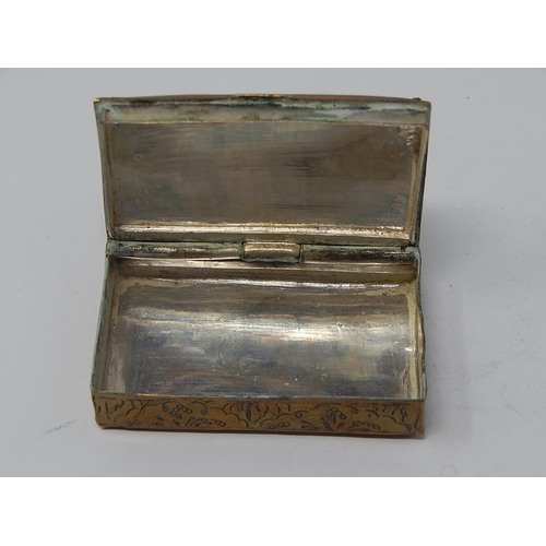 161 - Persian Snuff Box with Mother of Pearl Top depicting a warrior scene: Hinged Lid with white metal in... 