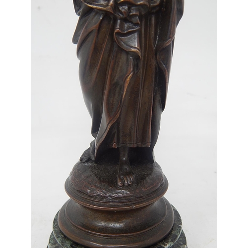 174 - Antique Bronze Figure of Jesus on Circular Marble Base: Height 17.5cm