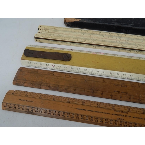 177 - Group of Rulers to Include a slide rule by Faber & Castell.