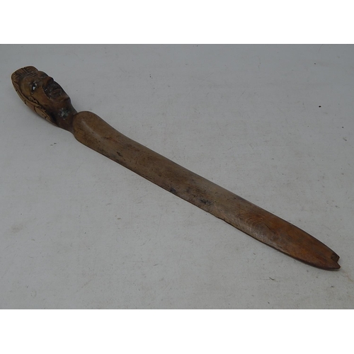 179 - Vintage Wooden Letter Opener with the Terminal formed as a head with glass eyes: Measures 37.5cm