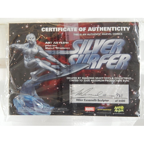 183 - Large Marvel Comics Silver Surfer Figure 921/2500 by Sculptor Mike Cusanelli with COA in Original Pa... 