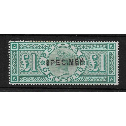 205 - GB  Queen Victoria £1 green overprinted SPECIMEN, rare Mint Never Hinged SG212s