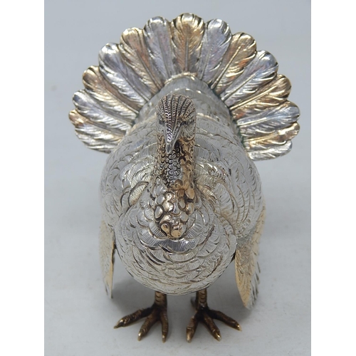 9 - Hallmarked Cast Silver & Parcel Gilt Table Ornament formed as a Turkey: Exceptionally Fine Cast Deta... 