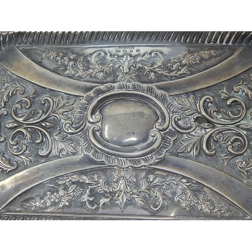 2 - Victorian Silver Tray Embossed with panels of foliate decoration within a fluted border: Hallmarked ... 