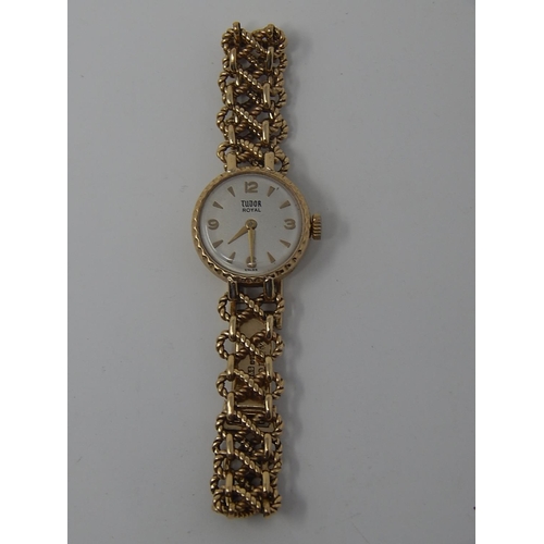 6 - Rolex Tudor Royal Ladies 9ct Gold Wristwatch on original 9ct Gold fancy bracelet strap stamped Rolex... 