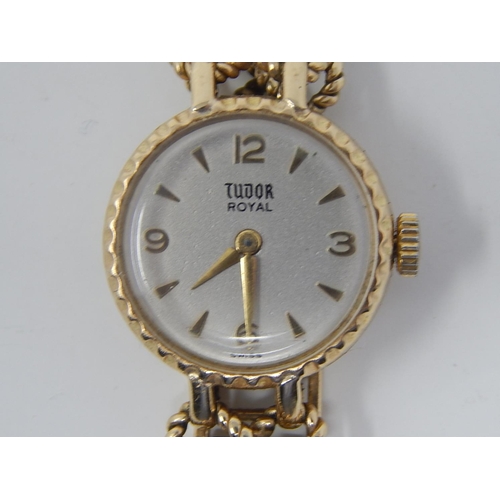 6 - Rolex Tudor Royal Ladies 9ct Gold Wristwatch on original 9ct Gold fancy bracelet strap stamped Rolex... 