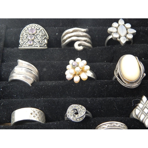 11 - Collection of 18 Silver Rings, Some Gem Set, In Fitted Ring Tray.