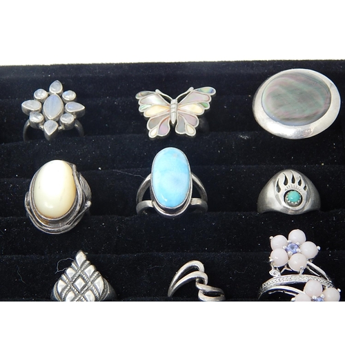 11 - Collection of 18 Silver Rings, Some Gem Set, In Fitted Ring Tray.