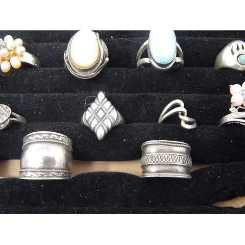 11 - Collection of 18 Silver Rings, Some Gem Set, In Fitted Ring Tray.