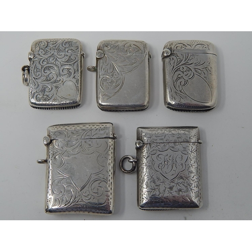 12 - Five Antique Hallmarked Silver Vesta Cases: Various Dates & Makers.