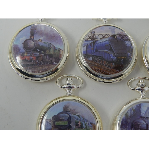 13 - Collection of 9 Top Wind Pocket Watches. The Front Covers Depicting Steam Trains & The Rear Covers w... 