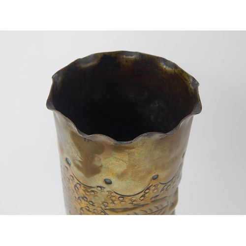 401 - WWI: Large Trench Art Vase Formed From A Shell Case: Measures 34cm High.