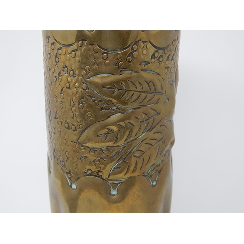 401 - WWI: Large Trench Art Vase Formed From A Shell Case: Measures 34cm High.