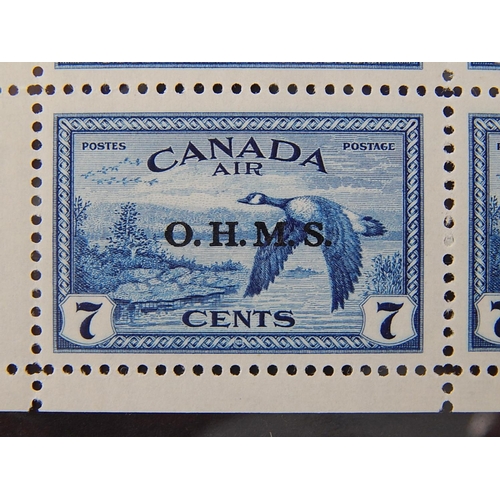 307 - Canada: OFFICIALS 1949 7c blue corner block of 4 um. SG 0171. Cat £96