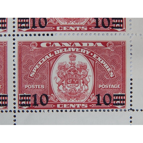 308 - Canada: SPECIAL DEL 1939 10c on 20c scarlet in an um block of 4. SG S11. Cat £60.