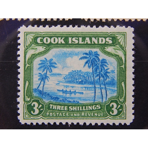 311 - Cook Islands: 1938 - 43 1/-, 2/- and 3/- pictorials mint. SG 127 - 9. Cat £85.