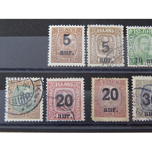 324 - Iceland:  1921 - 30 5a to 1k on 40a surcharges set fu, 20a on 40a a little grubby and the 5a on 16a ... 