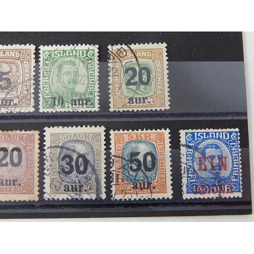 324 - Iceland:  1921 - 30 5a to 1k on 40a surcharges set fu, 20a on 40a a little grubby and the 5a on 16a ... 