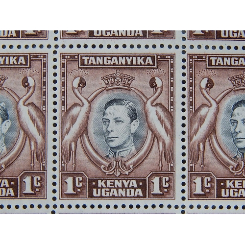 334 - KUT: 1938 - 54 1d black and red brown perf 13¼ corner block of 9 um. SG 131. Cat £43