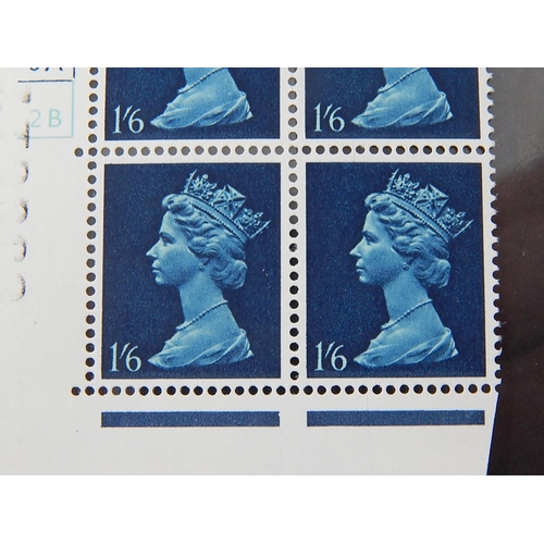 357 - 1967-70 1/6 Machin plate block of 6 with missing phosphor um, hinged in margin. SG 743 Ey. Cat £60.