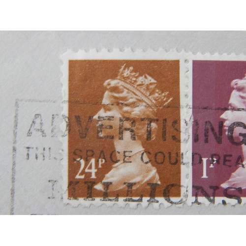 367 - Covers: 1994 envelope to Colchester bearing 24p Machine forgery plus 1d tied Watford slogan cancel.