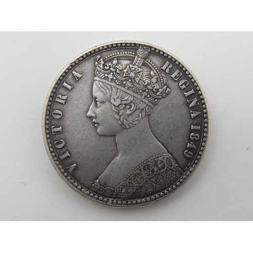 116 - Victoria, ‘godless’ florin, 1849, crowned bust l., rev. crowned cruciform shields (S.3890; ESC.802; ... 