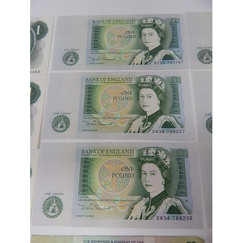 83 - Uncirculated Page £1 Notes, A24 run of 5: Somerset £1 Notes BY25, run of 3: Page £1 Notes CW54, run ... 