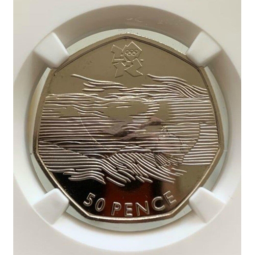 128 - GB 2011 Olympics Aquatics 50p with water lines over swimmers face of the highest rarity (only 200 pi... 