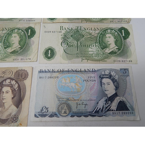 86 - British Bank Notes: Page £10 Note: Page £5 Note: Page £1 Notes (10) Hollom/Forde 10-/- Notes (10)