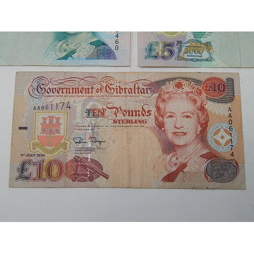 87 - British Bank Notes: Gibraltar £10 Note: Gibraltar £5 Notes (2) Gibraltar £1 Notes (2) Jersey £1 Note... 