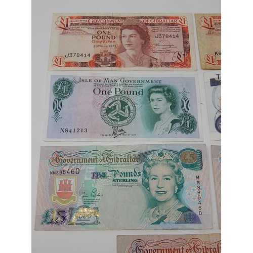 87 - British Bank Notes: Gibraltar £10 Note: Gibraltar £5 Notes (2) Gibraltar £1 Notes (2) Jersey £1 Note... 