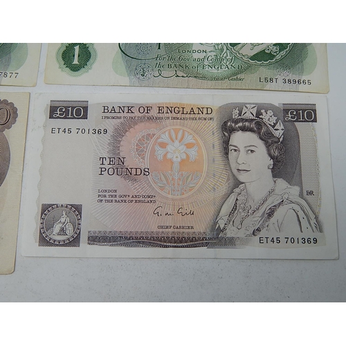 89 - British Bank Notes: Forde/Gill £10 Notes (2) Hollom/Forde/Page £1 Notes (7) Hollom/Forde 10-/- Notes... 