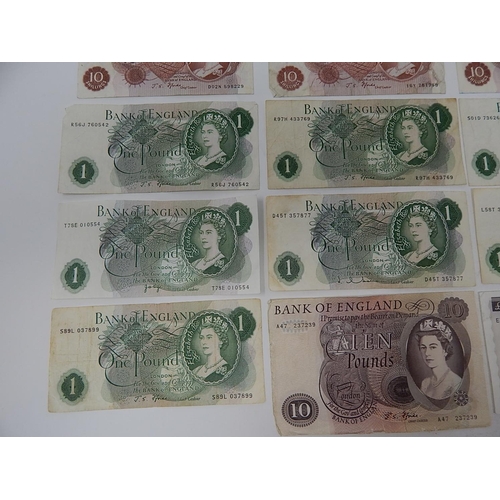 89 - British Bank Notes: Forde/Gill £10 Notes (2) Hollom/Forde/Page £1 Notes (7) Hollom/Forde 10-/- Notes... 