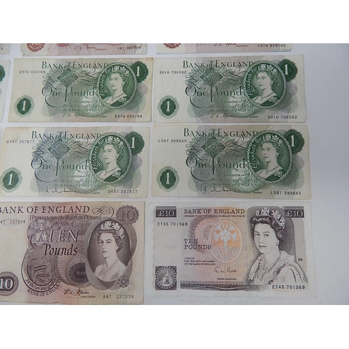 89 - British Bank Notes: Forde/Gill £10 Notes (2) Hollom/Forde/Page £1 Notes (7) Hollom/Forde 10-/- Notes... 