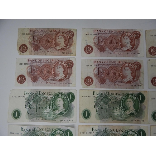 89 - British Bank Notes: Forde/Gill £10 Notes (2) Hollom/Forde/Page £1 Notes (7) Hollom/Forde 10-/- Notes... 