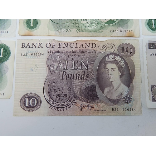 90 - British Bank Notes: Page/Somerset £10 Notes (2) O'Brien/Hollom/Forde/Page £1 Notes (8) Forde 10-/- N... 