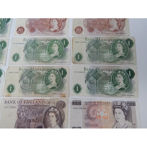 90 - British Bank Notes: Page/Somerset £10 Notes (2) O'Brien/Hollom/Forde/Page £1 Notes (8) Forde 10-/- N... 