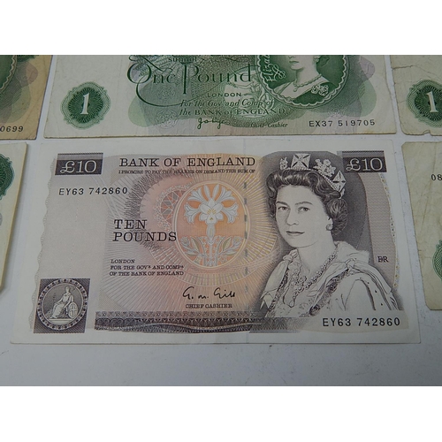 91 - British Bank Notes: Gill £10 Note: O'Brien/Forde/Page £1 Notes (11) O'Brien/Hollom/Forde 10-/- Notes... 