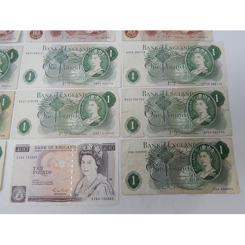 91 - British Bank Notes: Gill £10 Note: O'Brien/Forde/Page £1 Notes (11) O'Brien/Hollom/Forde 10-/- Notes... 