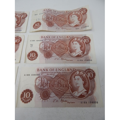 94 - British Bank Notes: Forde/O'Brien/Hollom 10-/- Notes to Include Replacement M80 Note & A18N Run of F... 