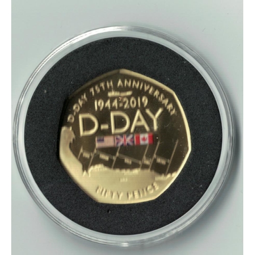 137 - 2019 D Day Gold Commemorative Proof 50p coin in case of issue with COA