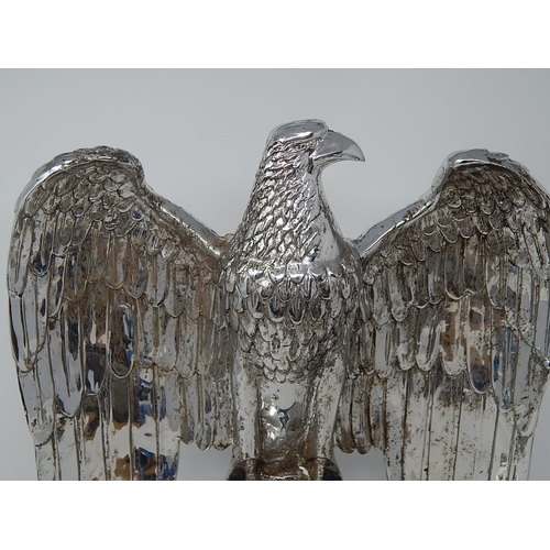 504 - SILVERED HEAVY BRONZE AND BLACK MARBLE NAZI GERMAN IMPERIAL EAGLE SCULPTURE bearing text: 'Deutschla... 